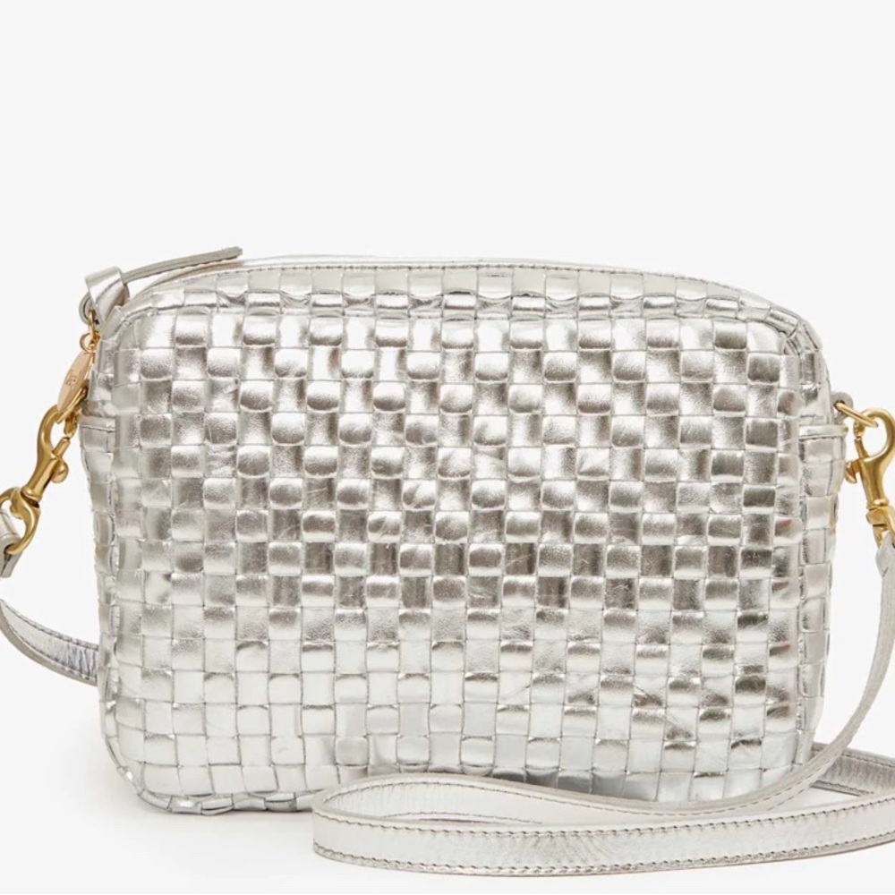 NWT Clare V. Metallic Silver woven Crossbody Bag - Picture 3 of 5